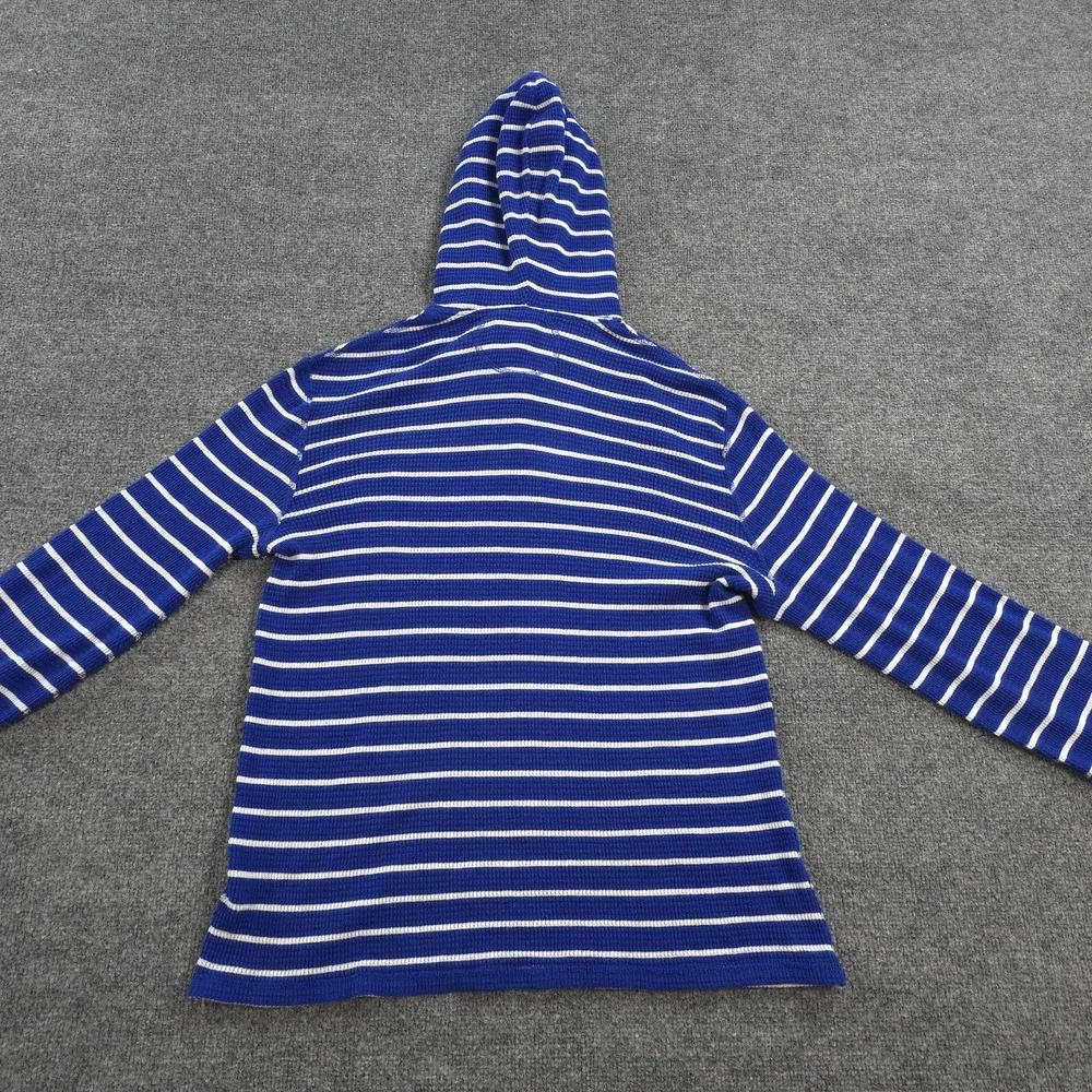Vintage Polo Ralph Lauren Hoodie Mens L Blue Striped Thermal Henley Pony Logo